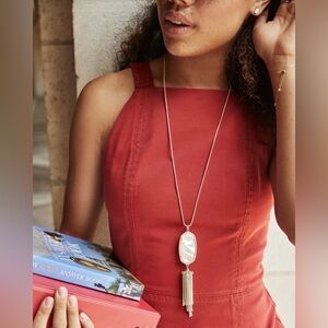 Kendra Scott Rayne Gold Tone Long Pendant Necklace in Ivory Mother-of-Pearl